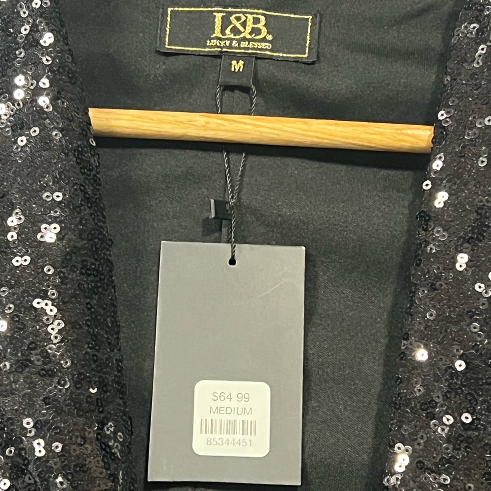 New - L&B Shimmering Black Sequin Blazer - Picture 5 of 6